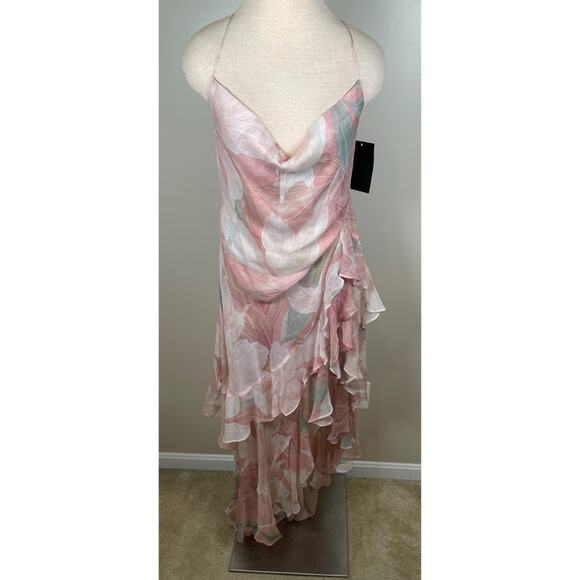 Retrofete Samara Silk Chiffon Ruffle Tiered Pink Floral Maxi Dress Size Large - Picture 4 of 9
